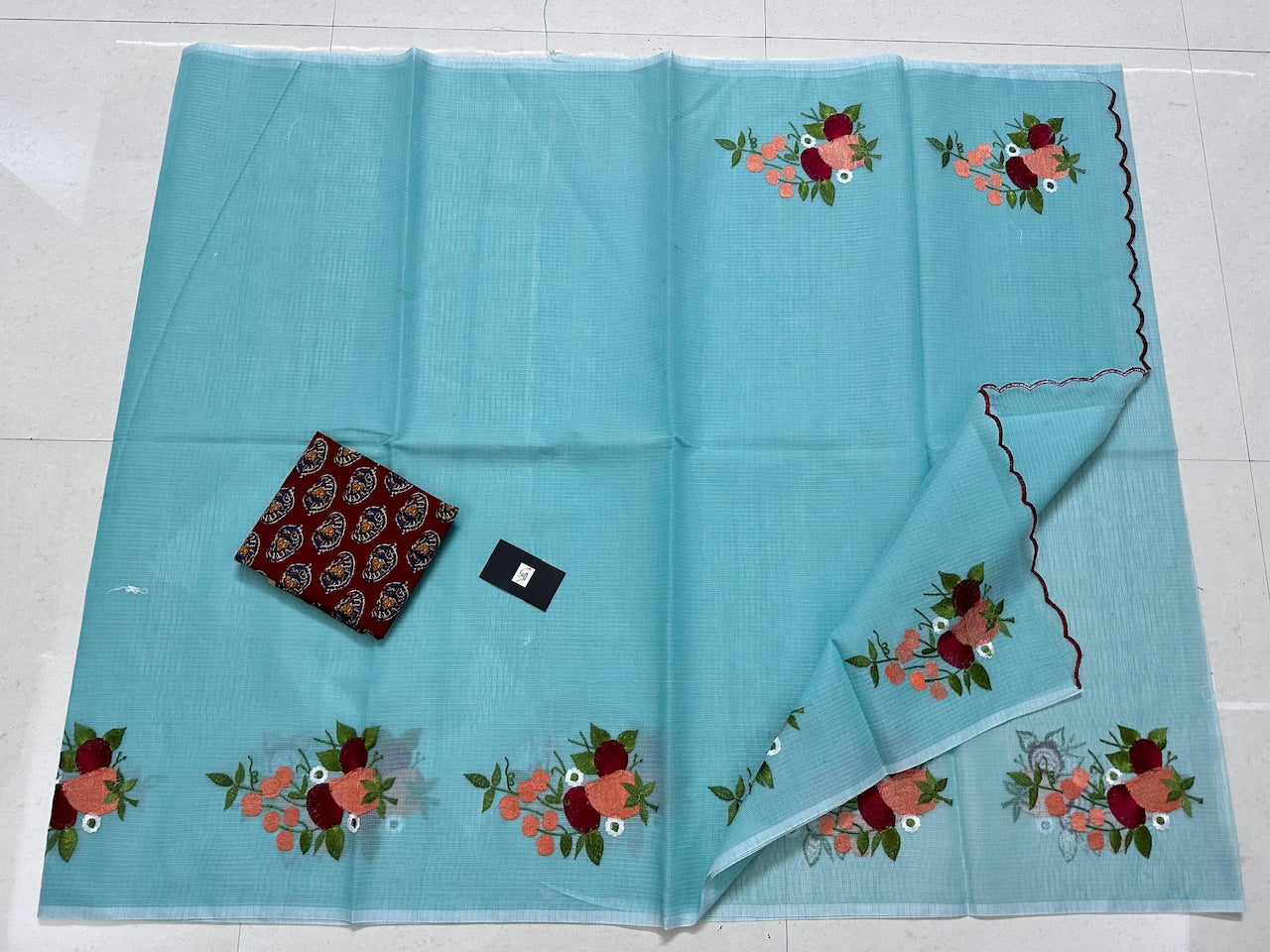 Embroidered Kota Cotton Doria Saree