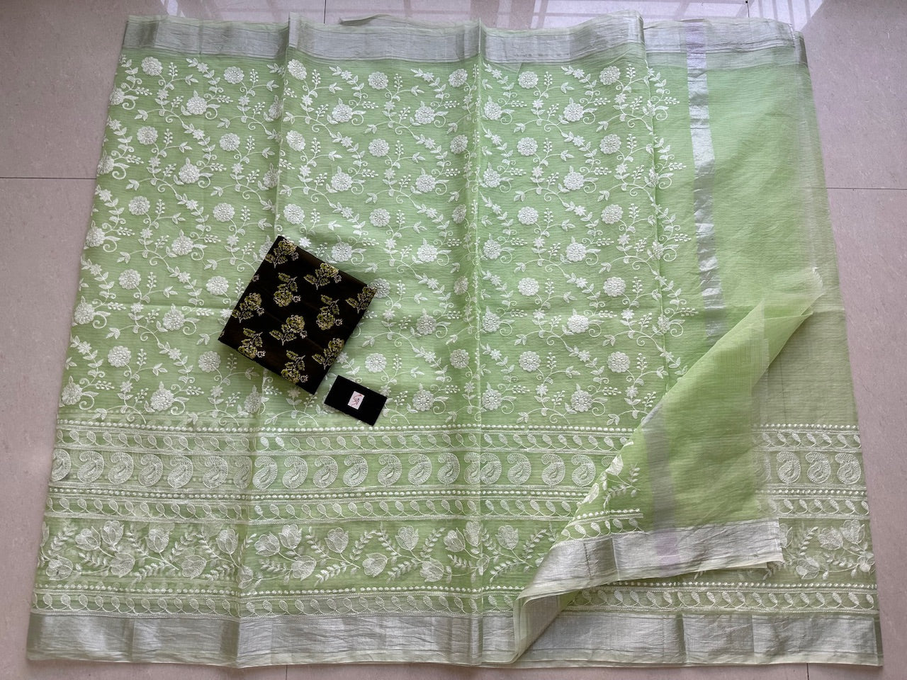 Embroidered Kota Cotton Doria Saree