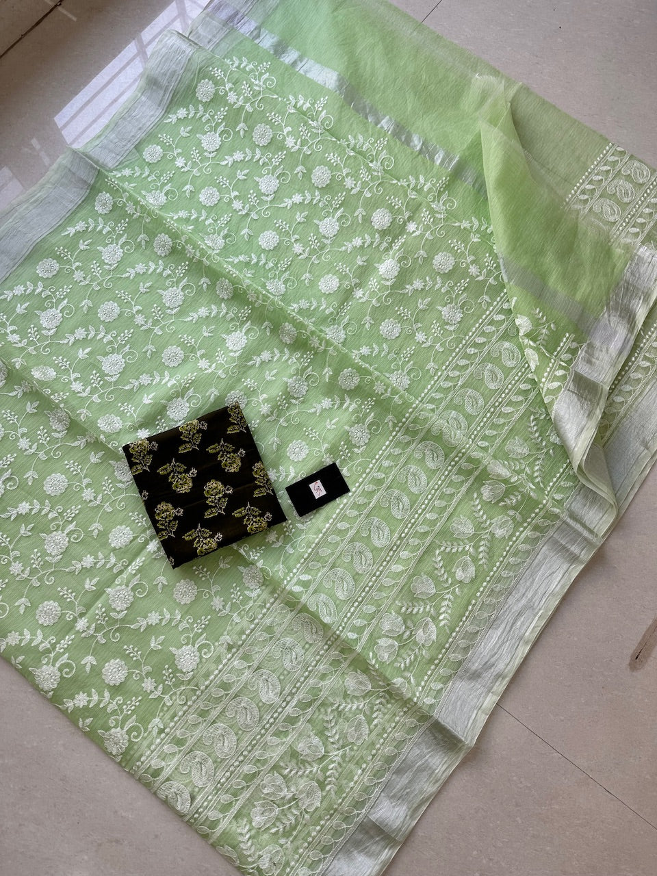 Embroidered Kota Cotton Doria Saree