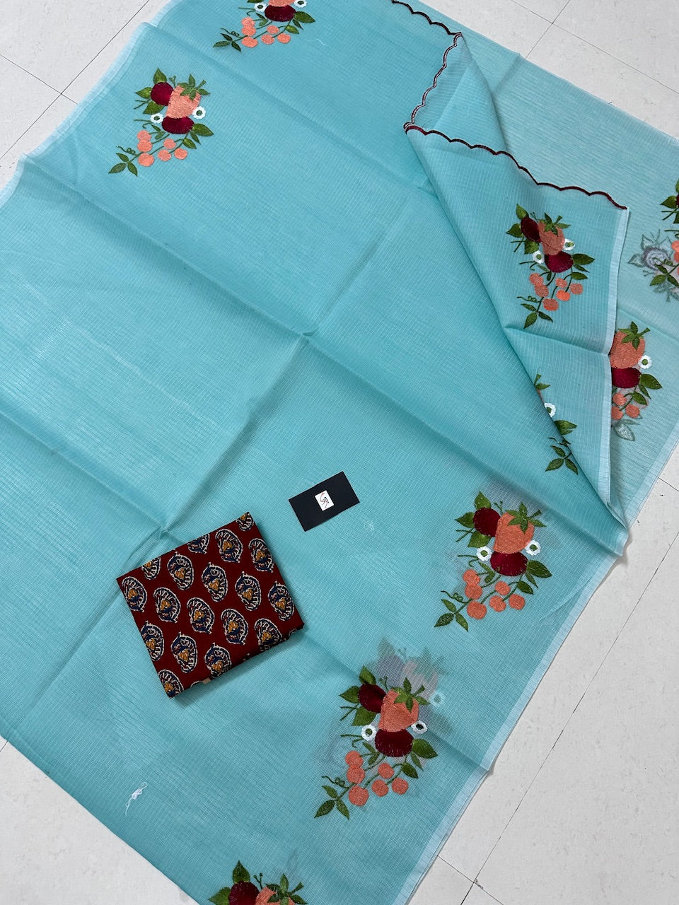 Embroidered Kota Cotton Doria Saree