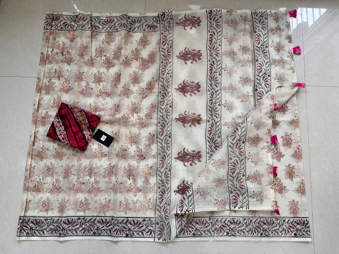 HandBlock Printed Kota Cotton Doria Saree