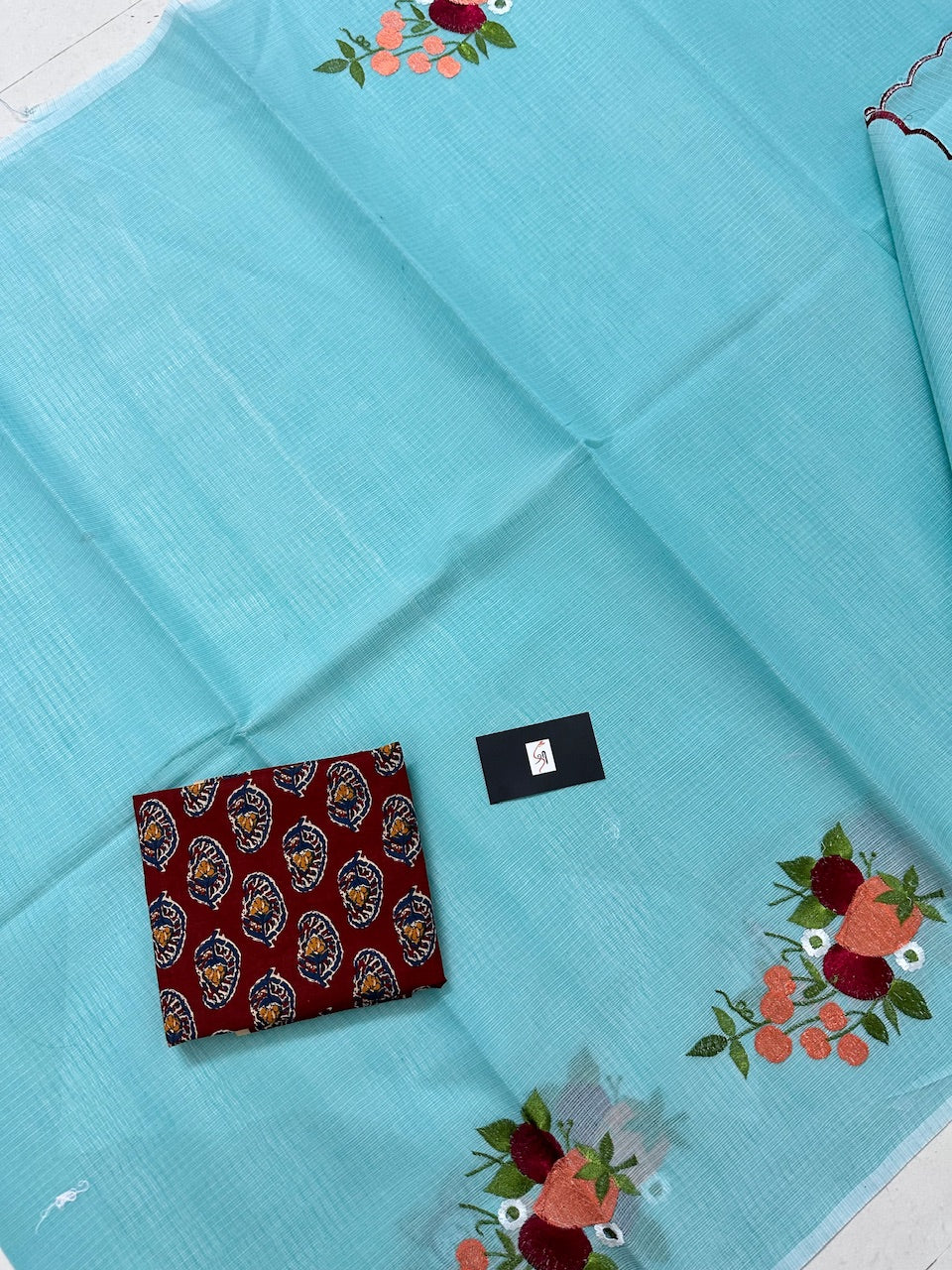 Embroidered Kota Cotton Doria Saree