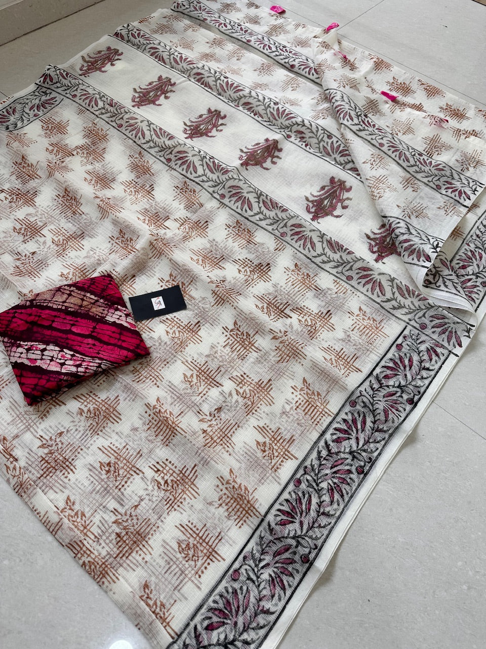 HandBlock Printed Kota Cotton Doria Saree