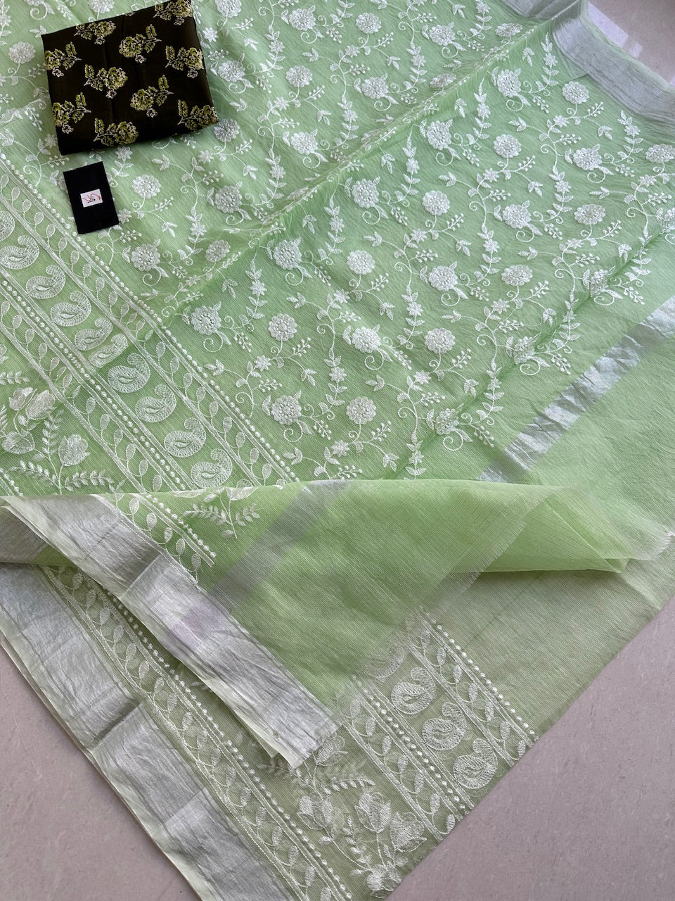 Embroidered Kota Cotton Doria Saree