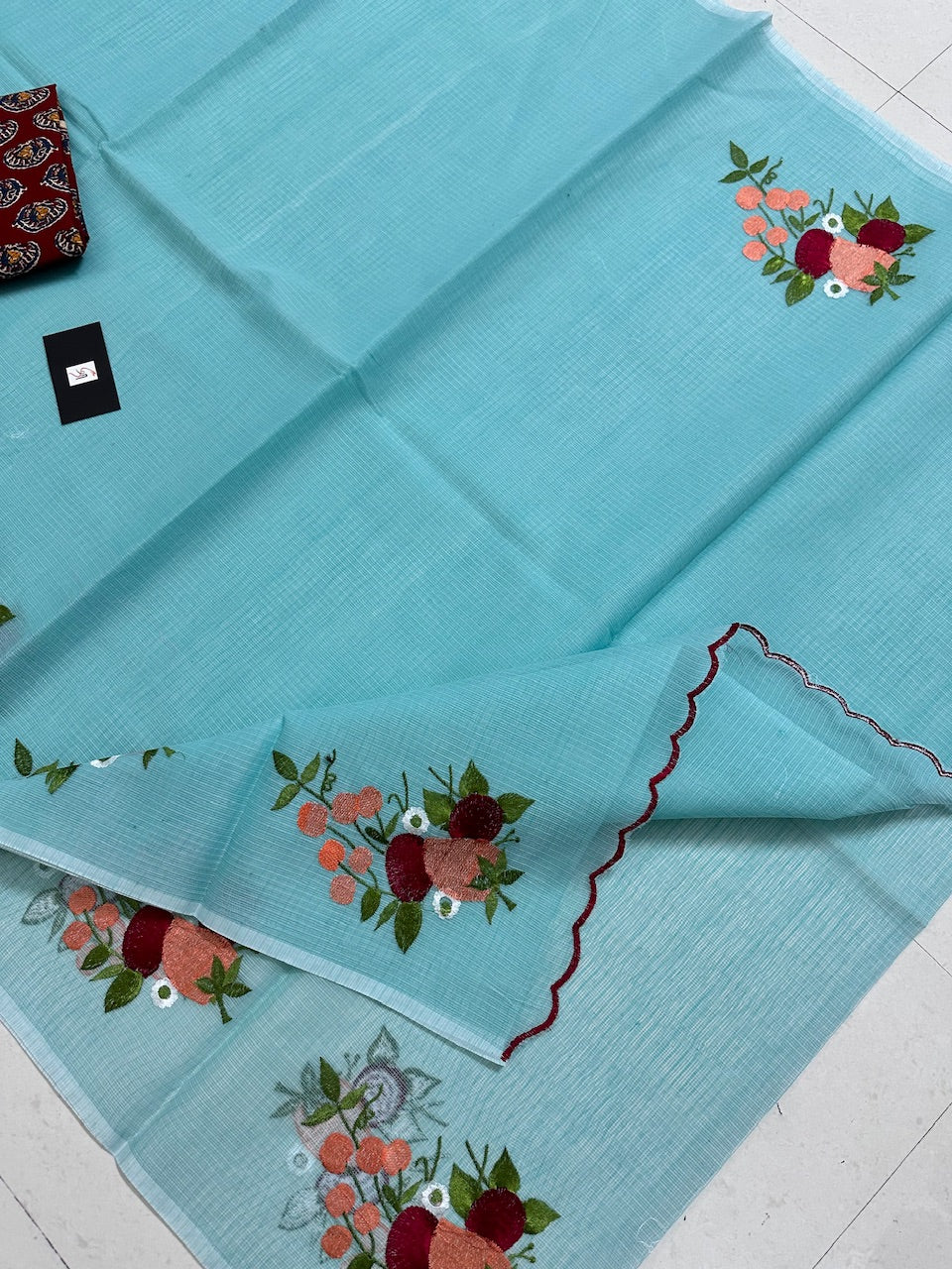 Embroidered Kota Cotton Doria Saree