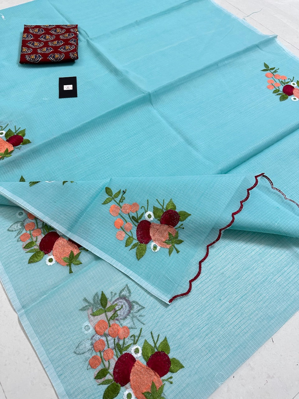 Embroidered Kota Cotton Doria Saree