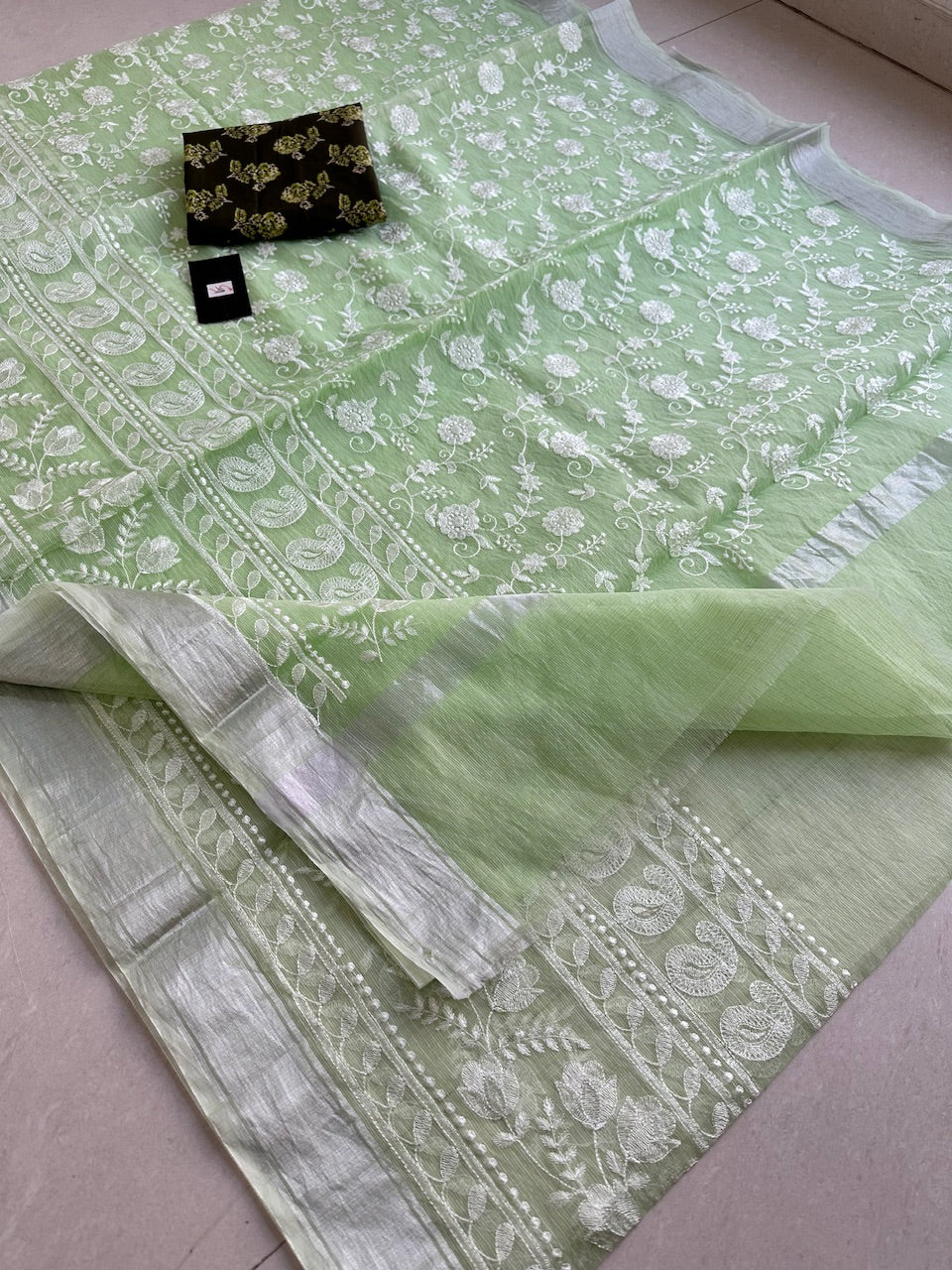 Embroidered Kota Cotton Doria Saree