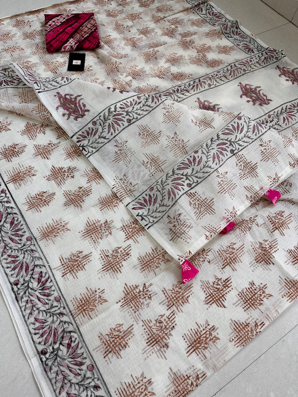 HandBlock Printed Kota Cotton Doria Saree