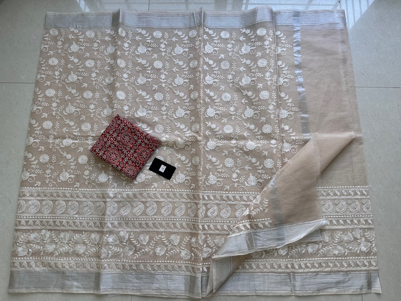 Embroidered Kota Cotton Doria Saree