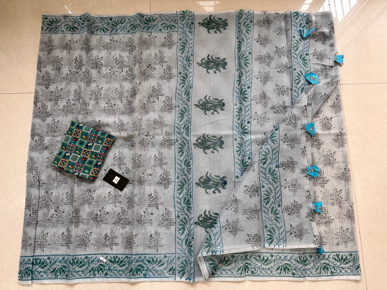 HandBlock Printed Kota Cotton Doria Saree