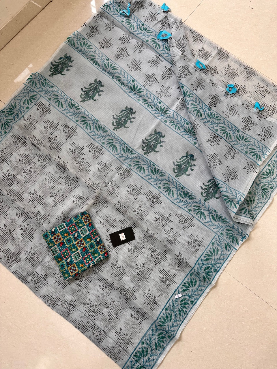 HandBlock Printed Kota Cotton Doria Saree