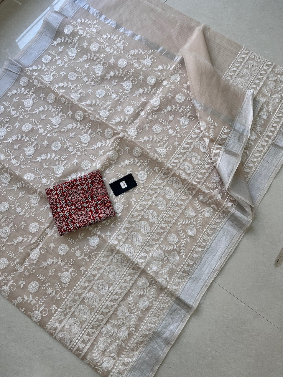 Embroidered Kota Cotton Doria Saree