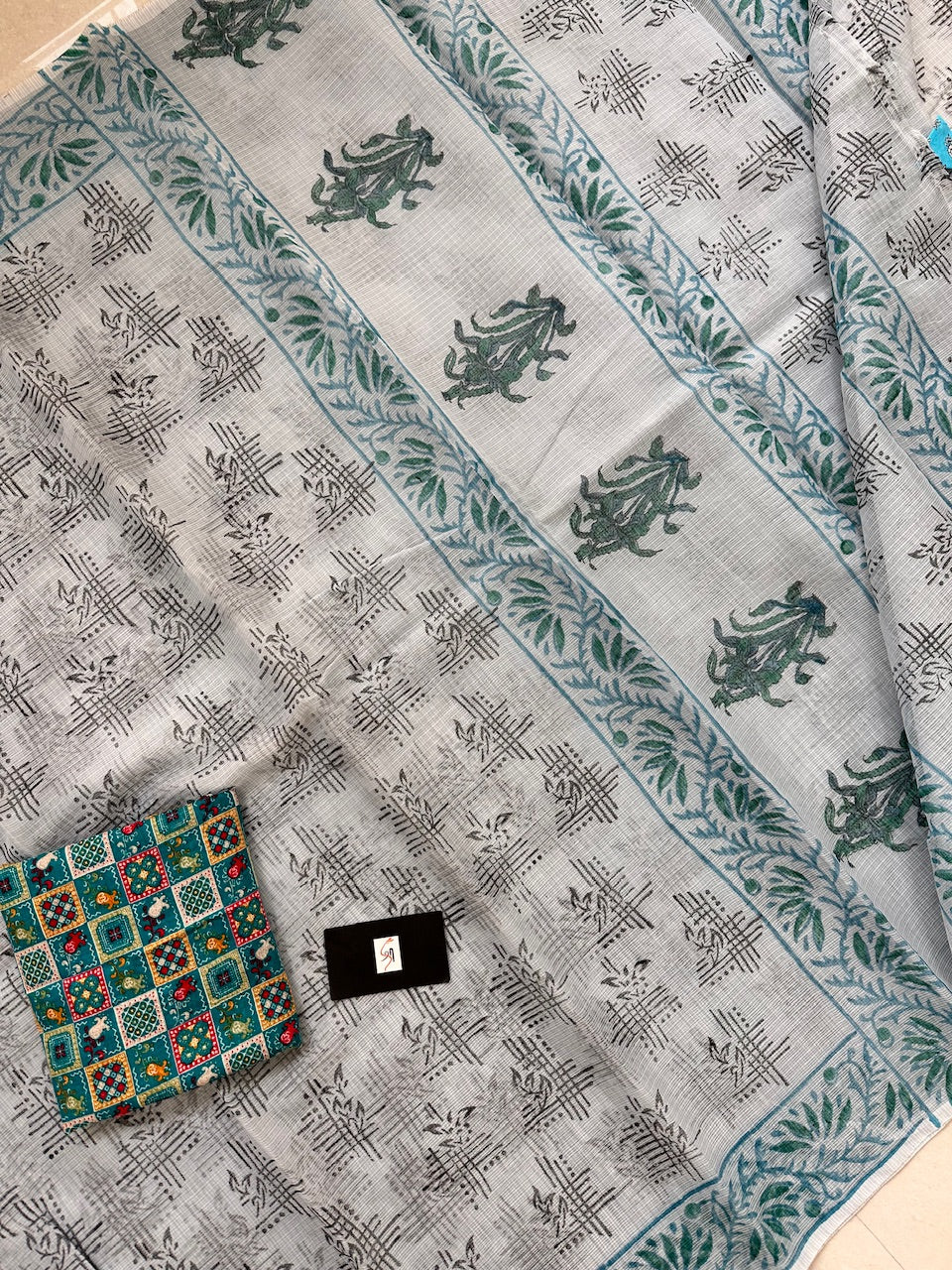 HandBlock Printed Kota Cotton Doria Saree