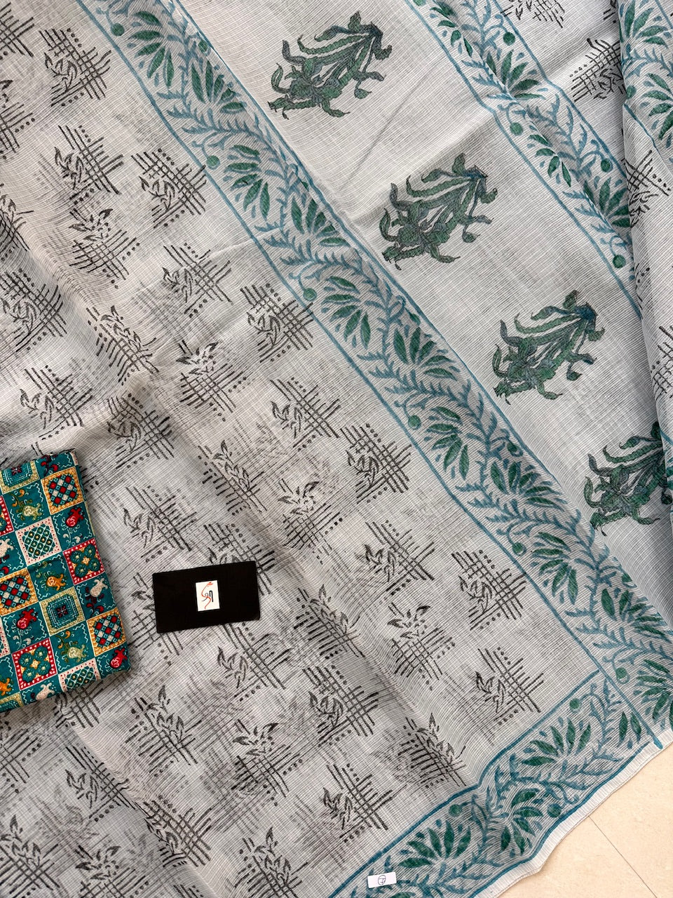 HandBlock Printed Kota Cotton Doria Saree