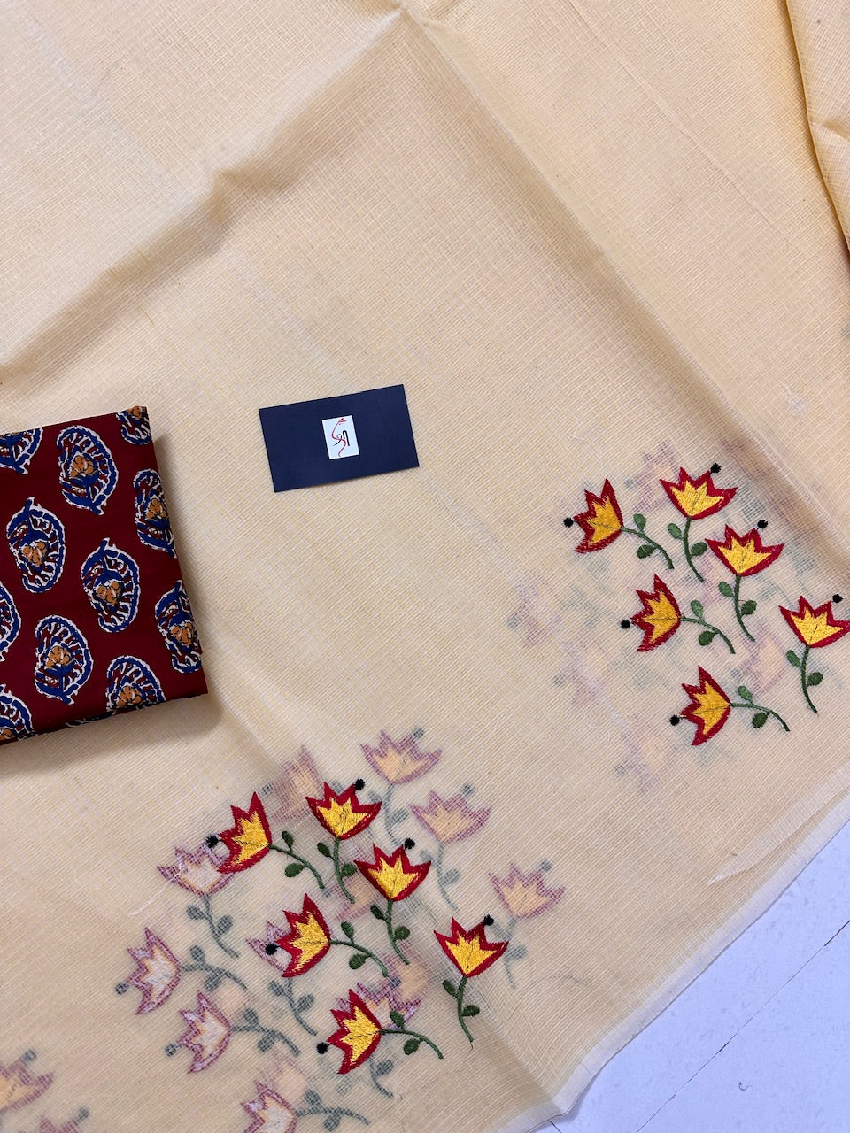 Embroidered Kota Cotton Doria Saree