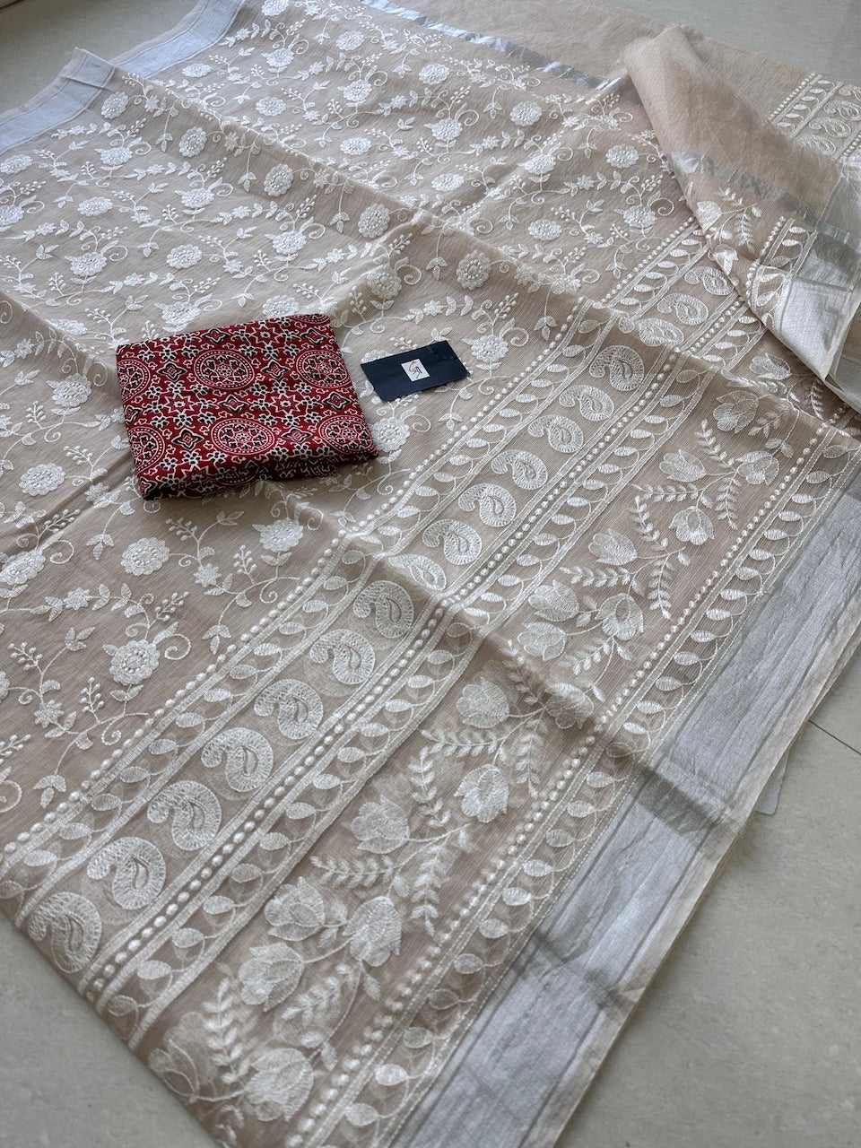 Embroidered Kota Cotton Doria Saree