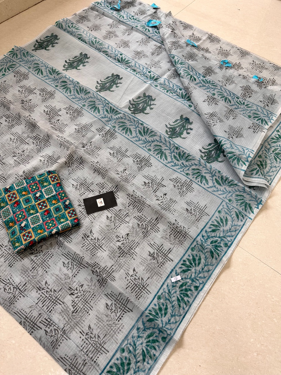 HandBlock Printed Kota Cotton Doria Saree