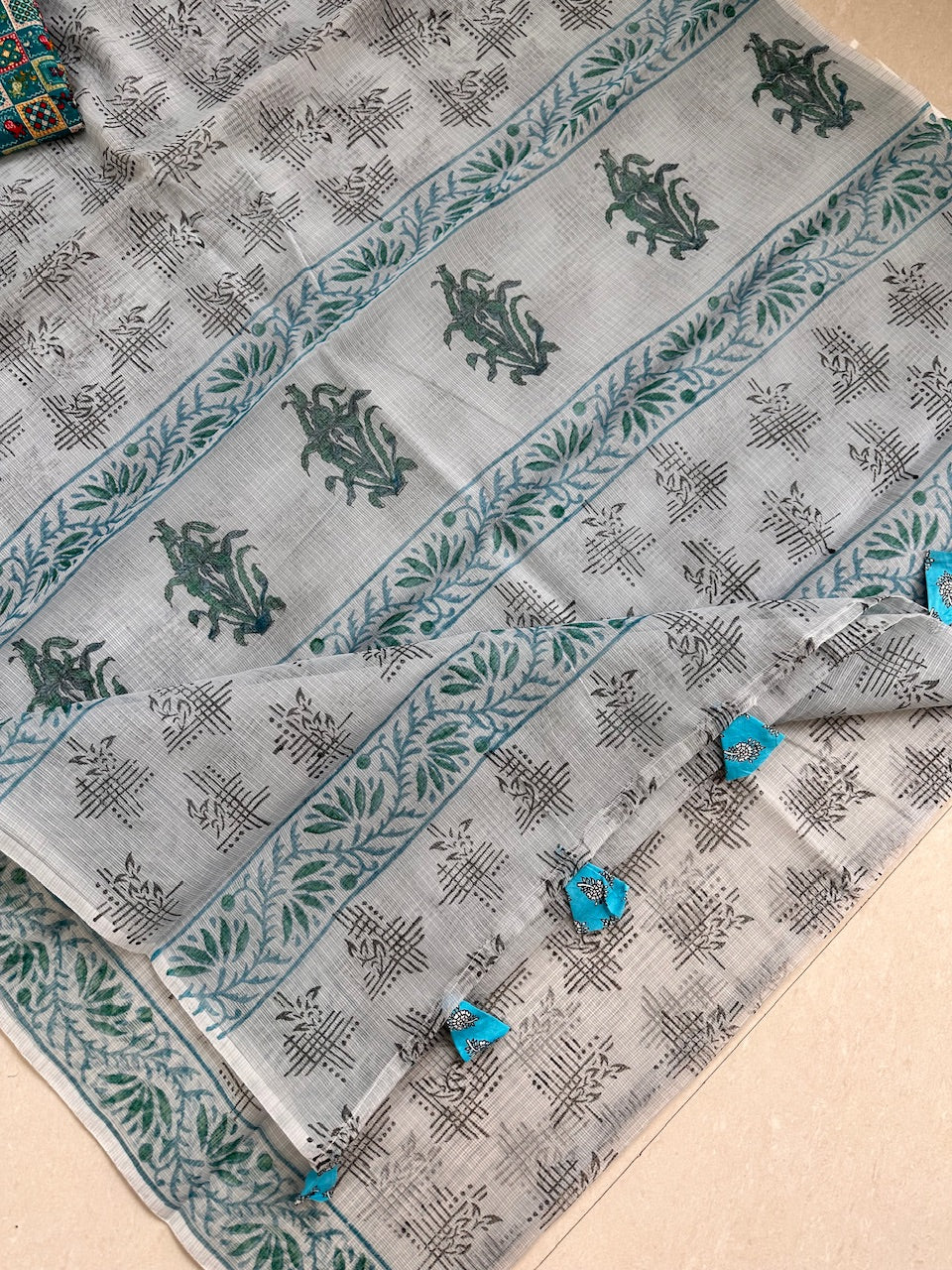 HandBlock Printed Kota Cotton Doria Saree