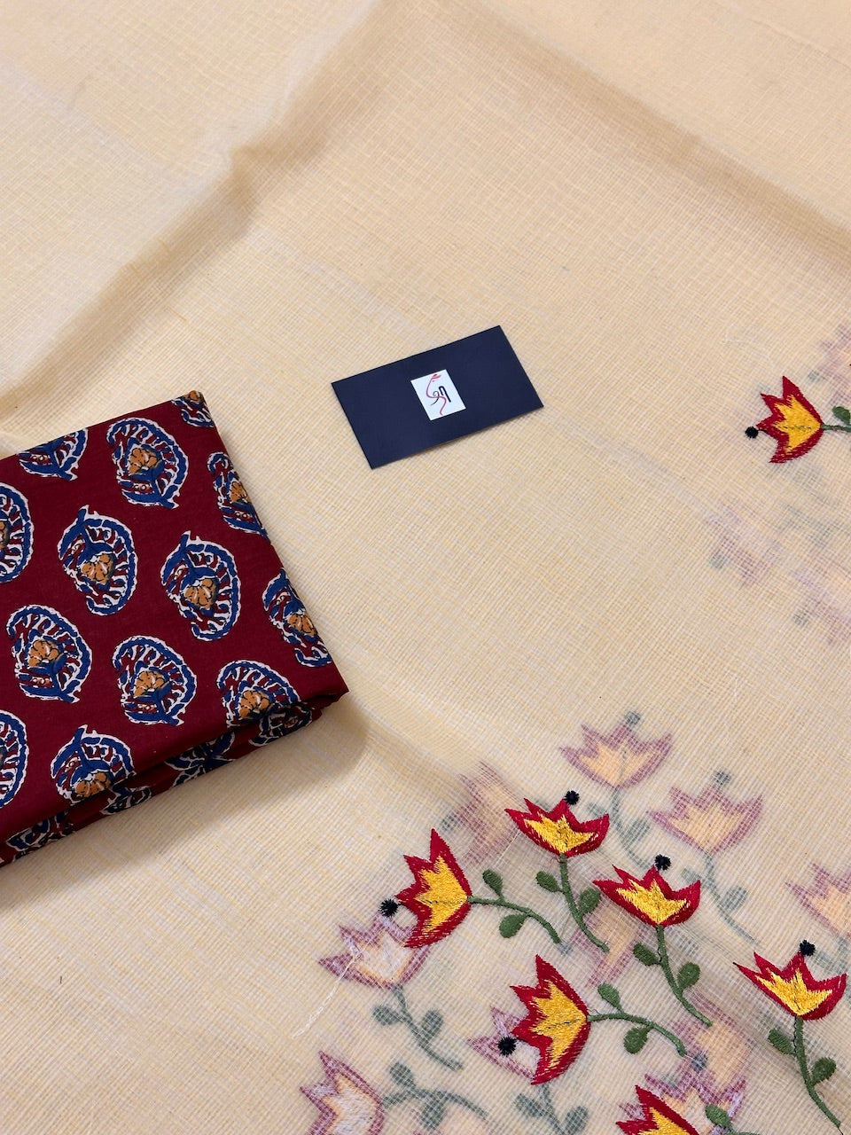 Embroidered Kota Cotton Doria Saree