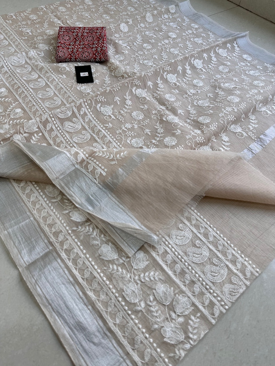 Embroidered Kota Cotton Doria Saree