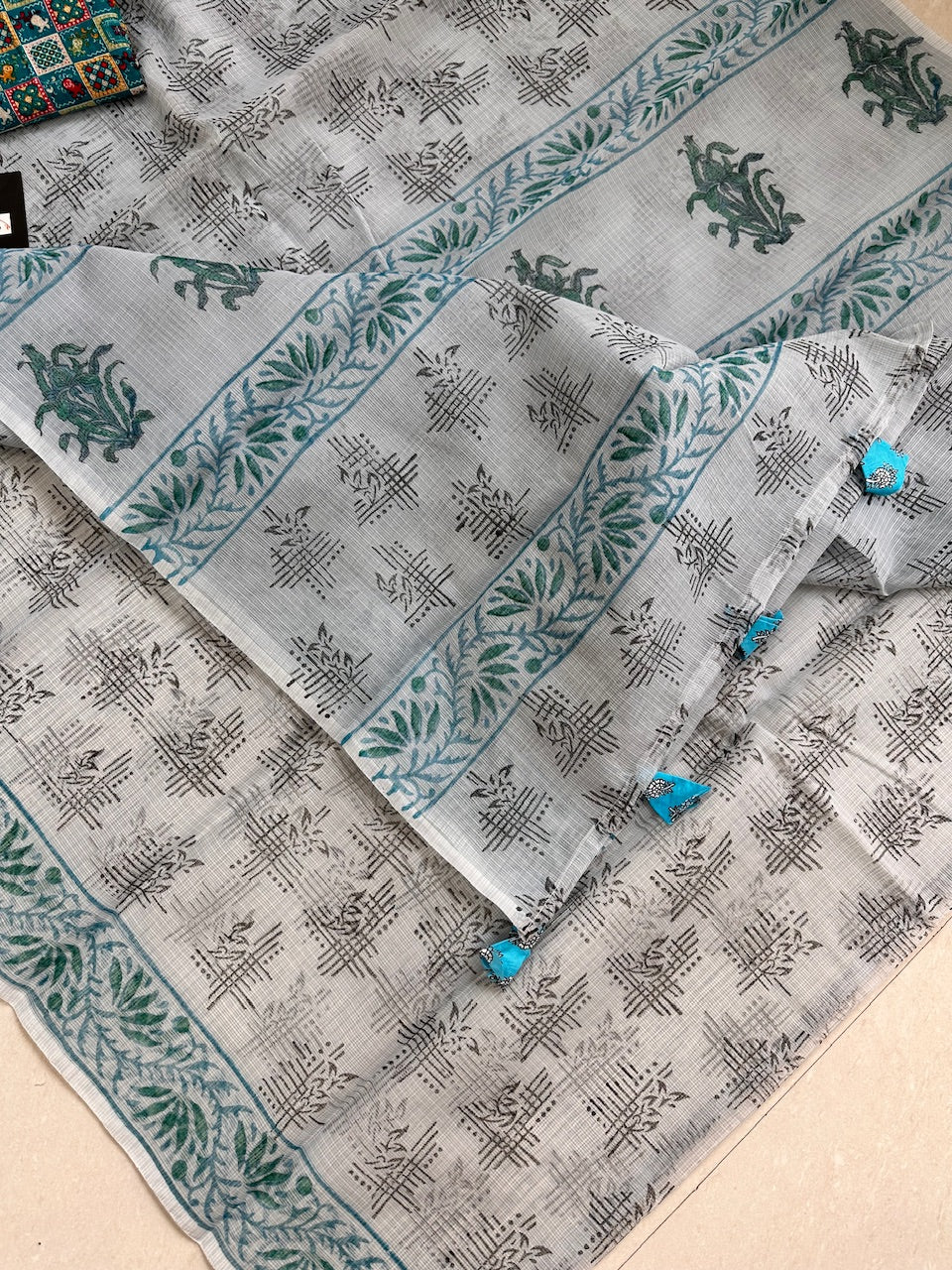 HandBlock Printed Kota Cotton Doria Saree