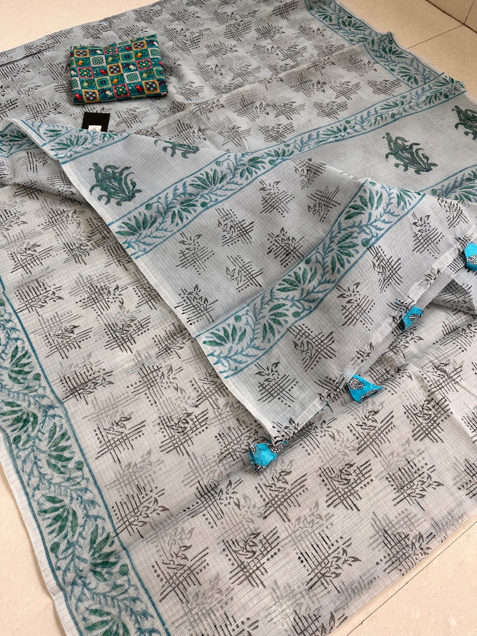 HandBlock Printed Kota Cotton Doria Saree