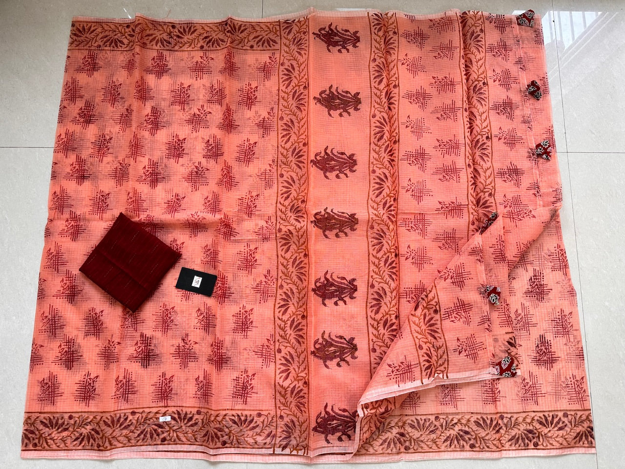 HandBlock Printed Kota Cotton Doria Saree