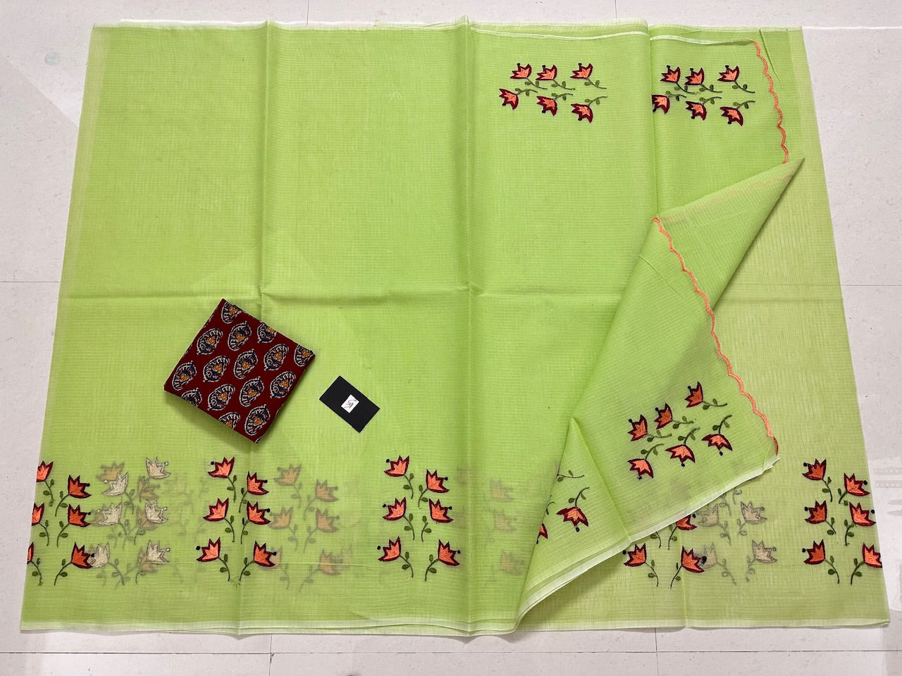 Embroidered Kota Cotton Doria Saree