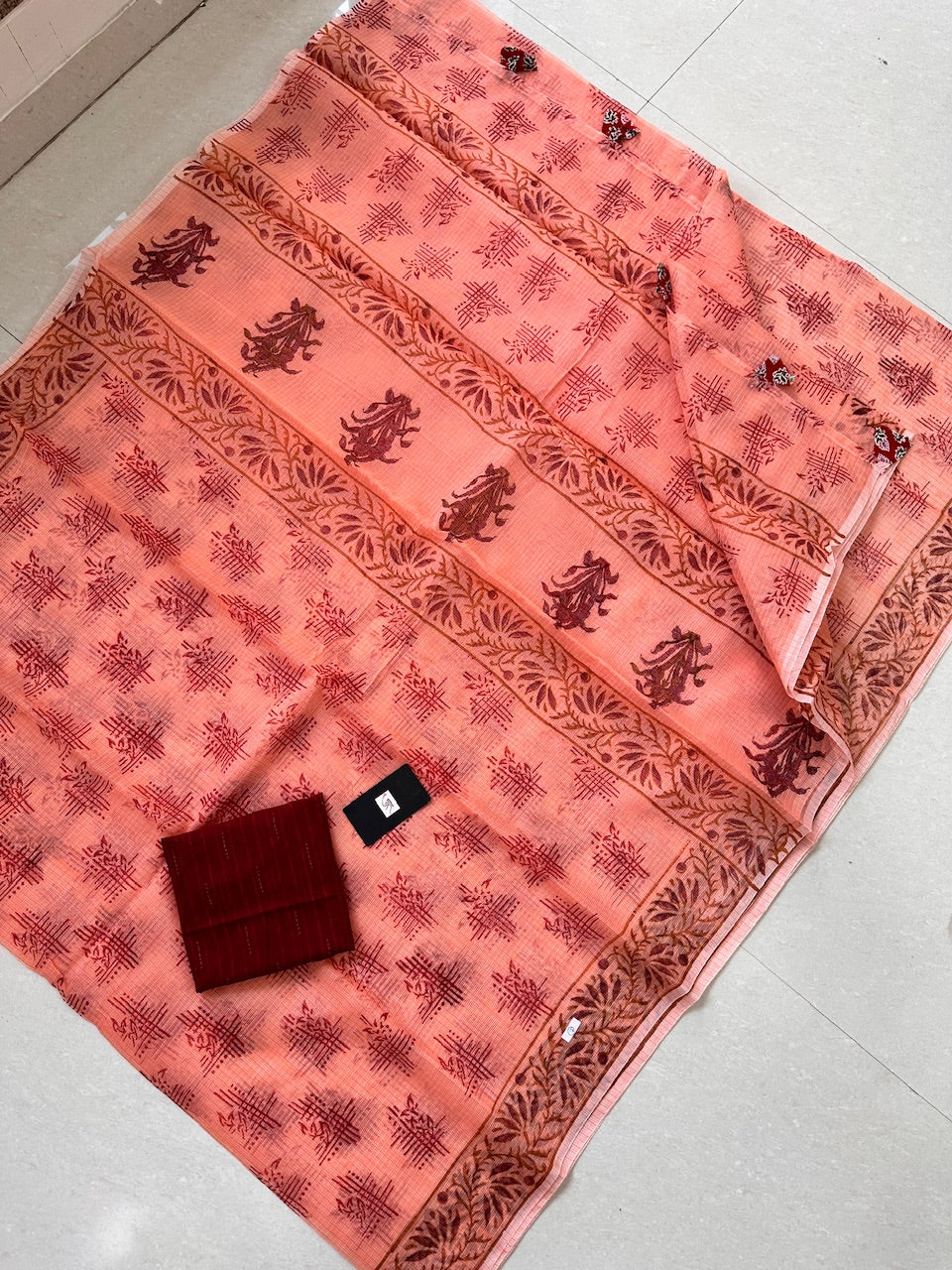 HandBlock Printed Kota Cotton Doria Saree