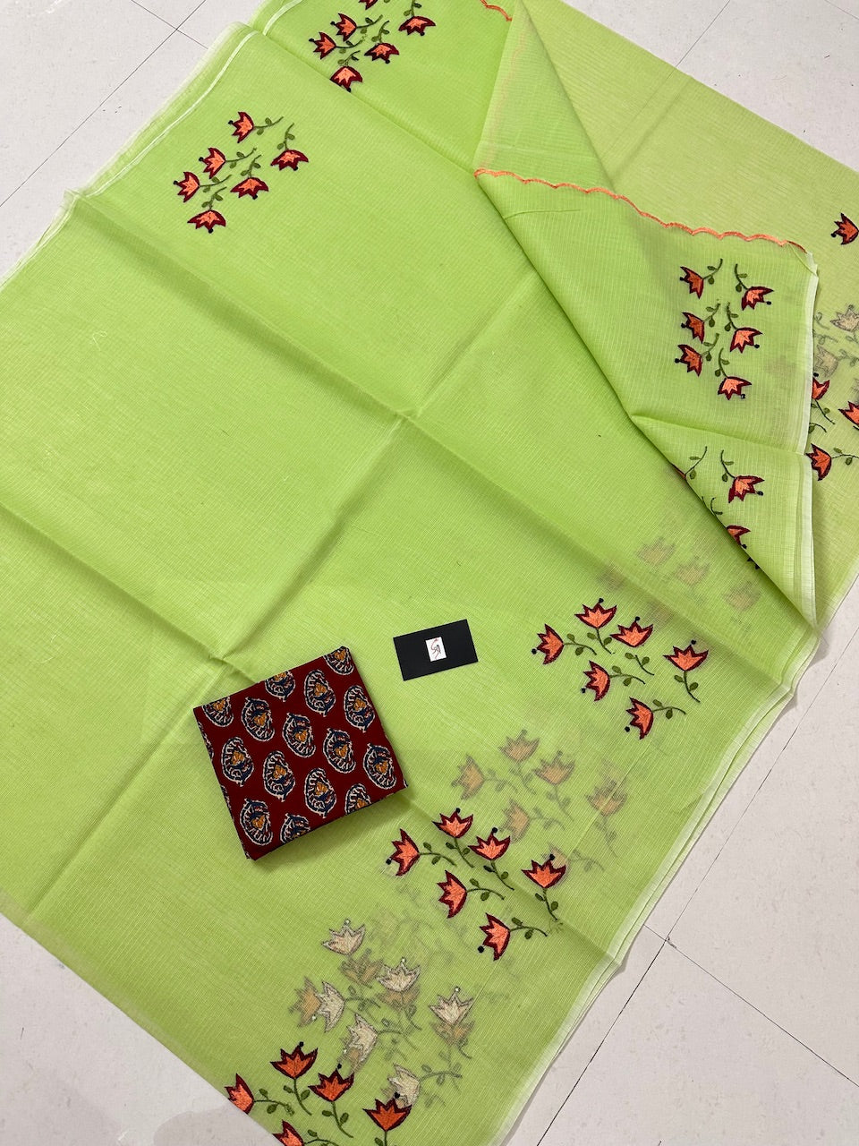 Embroidered Kota Cotton Doria Saree