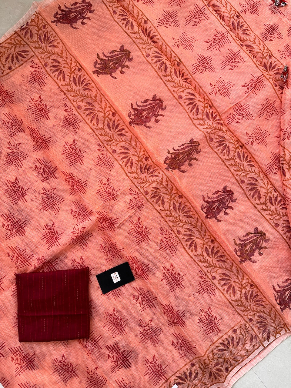 HandBlock Printed Kota Cotton Doria Saree