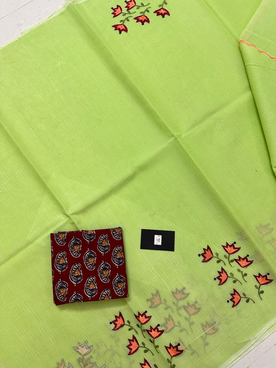 Embroidered Kota Cotton Doria Saree