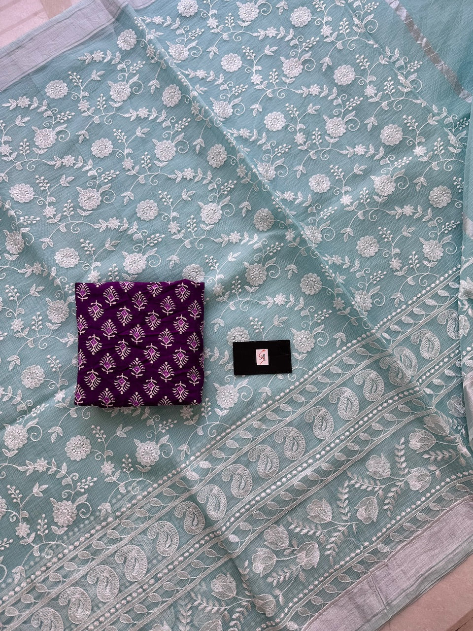 Embroidered Kota Cotton Doria Saree