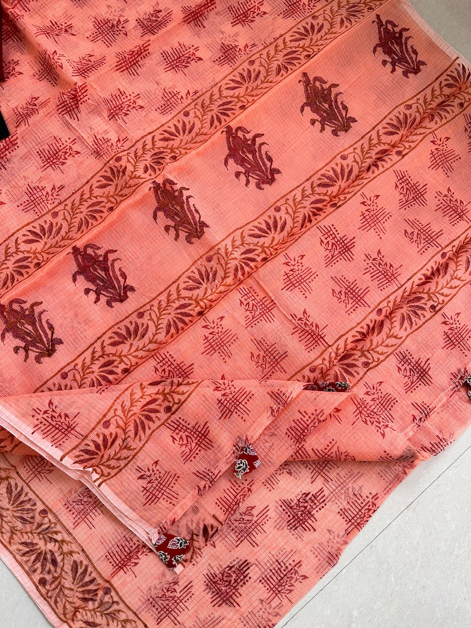 HandBlock Printed Kota Cotton Doria Saree