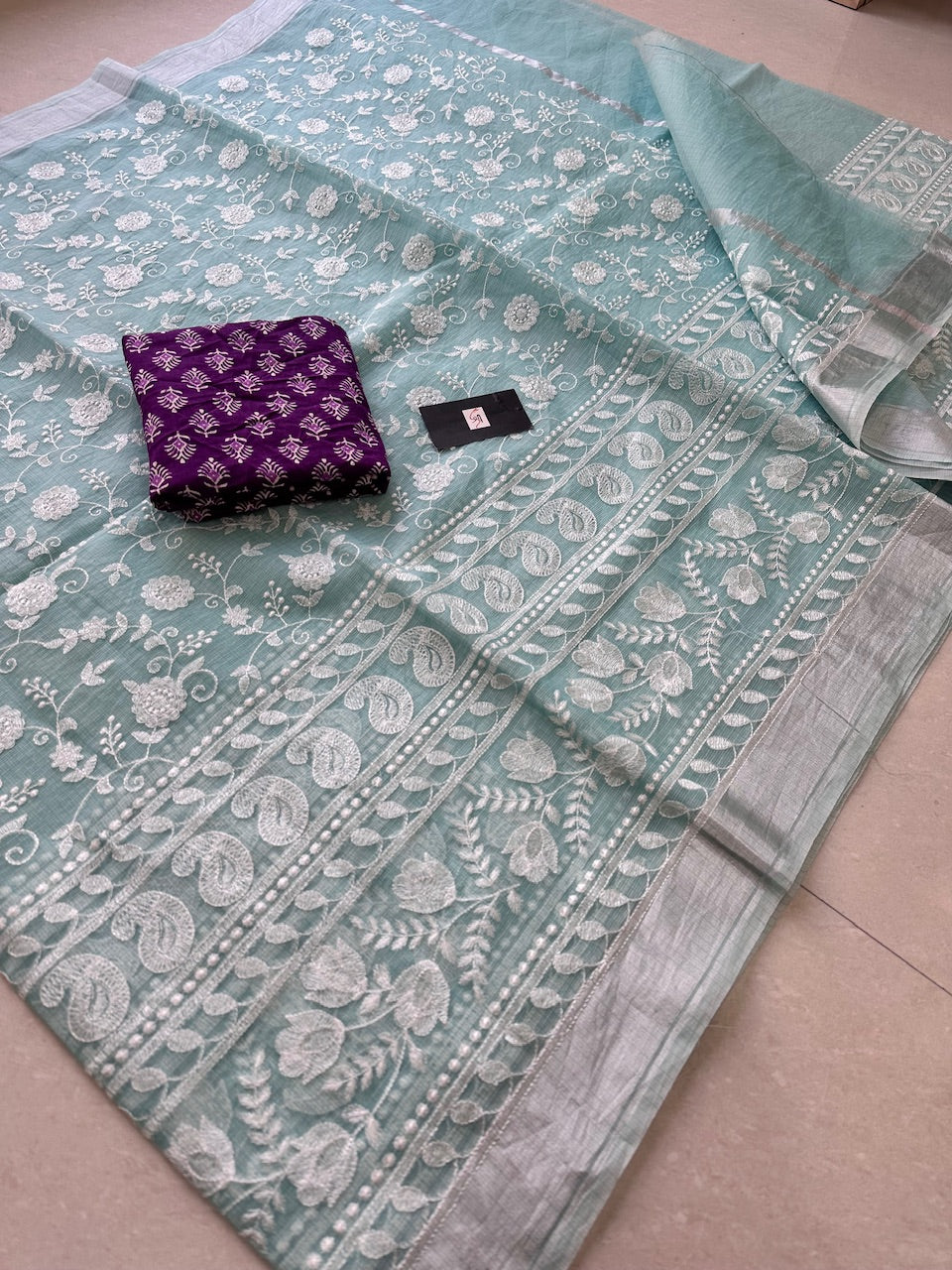 Embroidered Kota Cotton Doria Saree