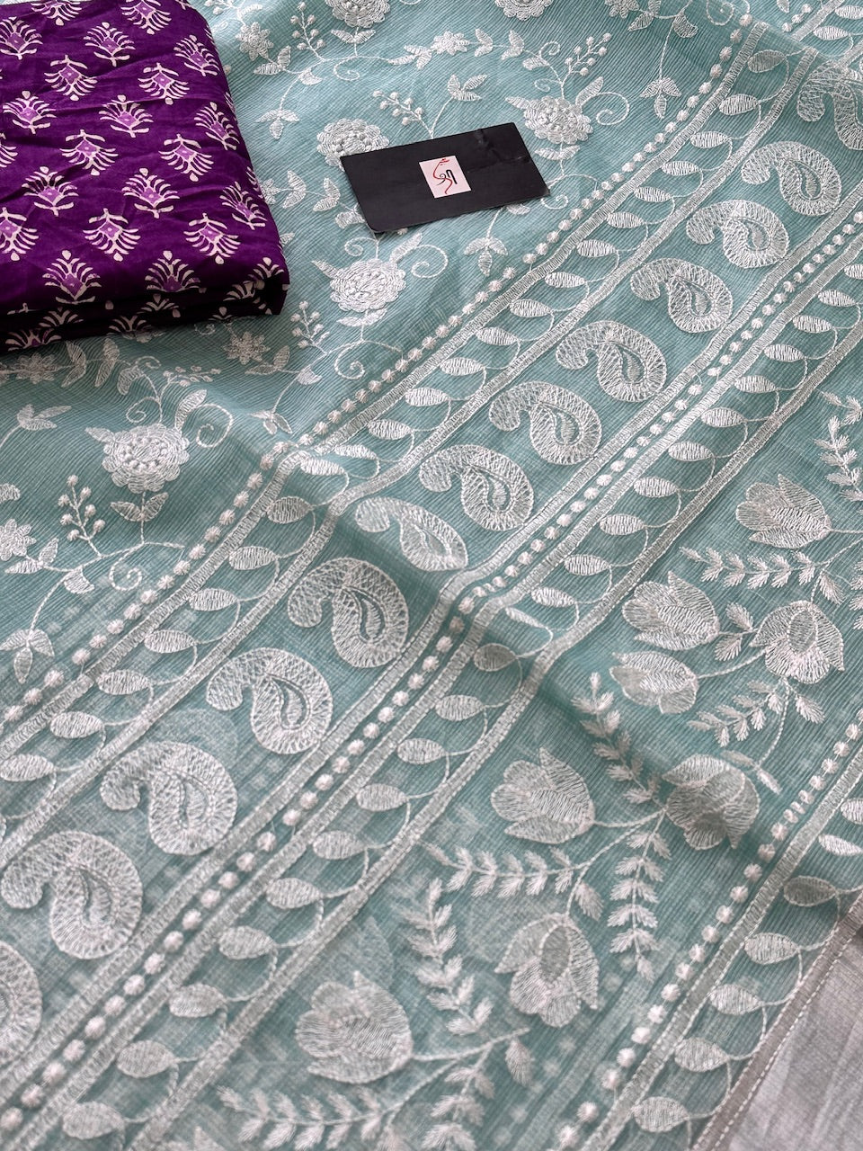 Embroidered Kota Cotton Doria Saree