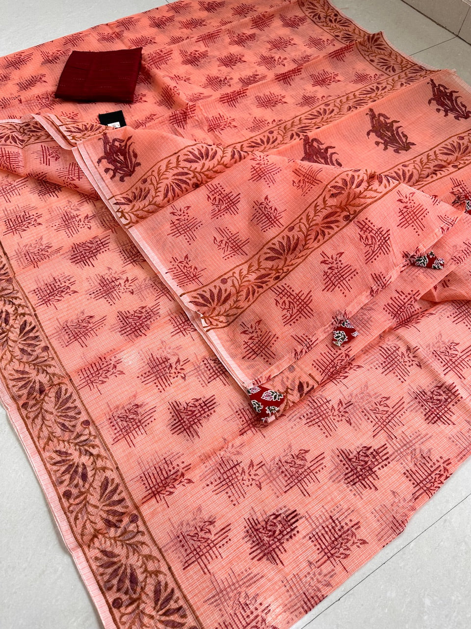 HandBlock Printed Kota Cotton Doria Saree