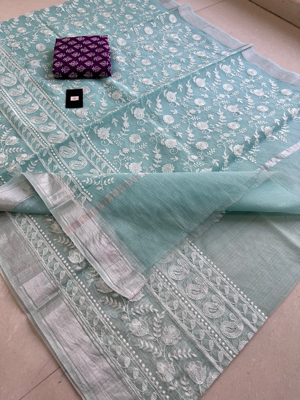 Embroidered Kota Cotton Doria Saree