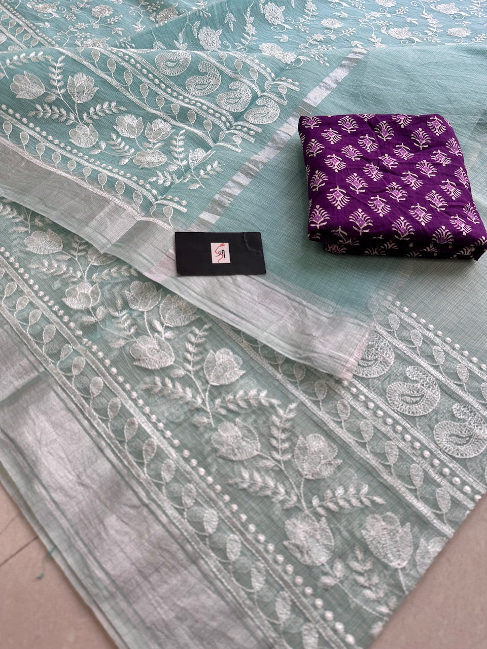 Embroidered Kota Cotton Doria Saree