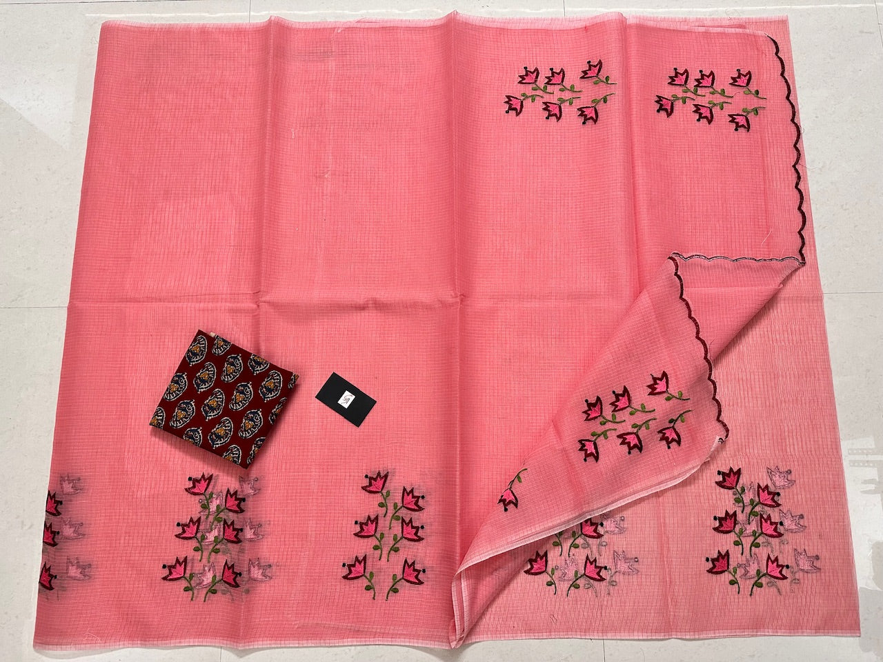 Embroidered Kota Cotton Doria Saree