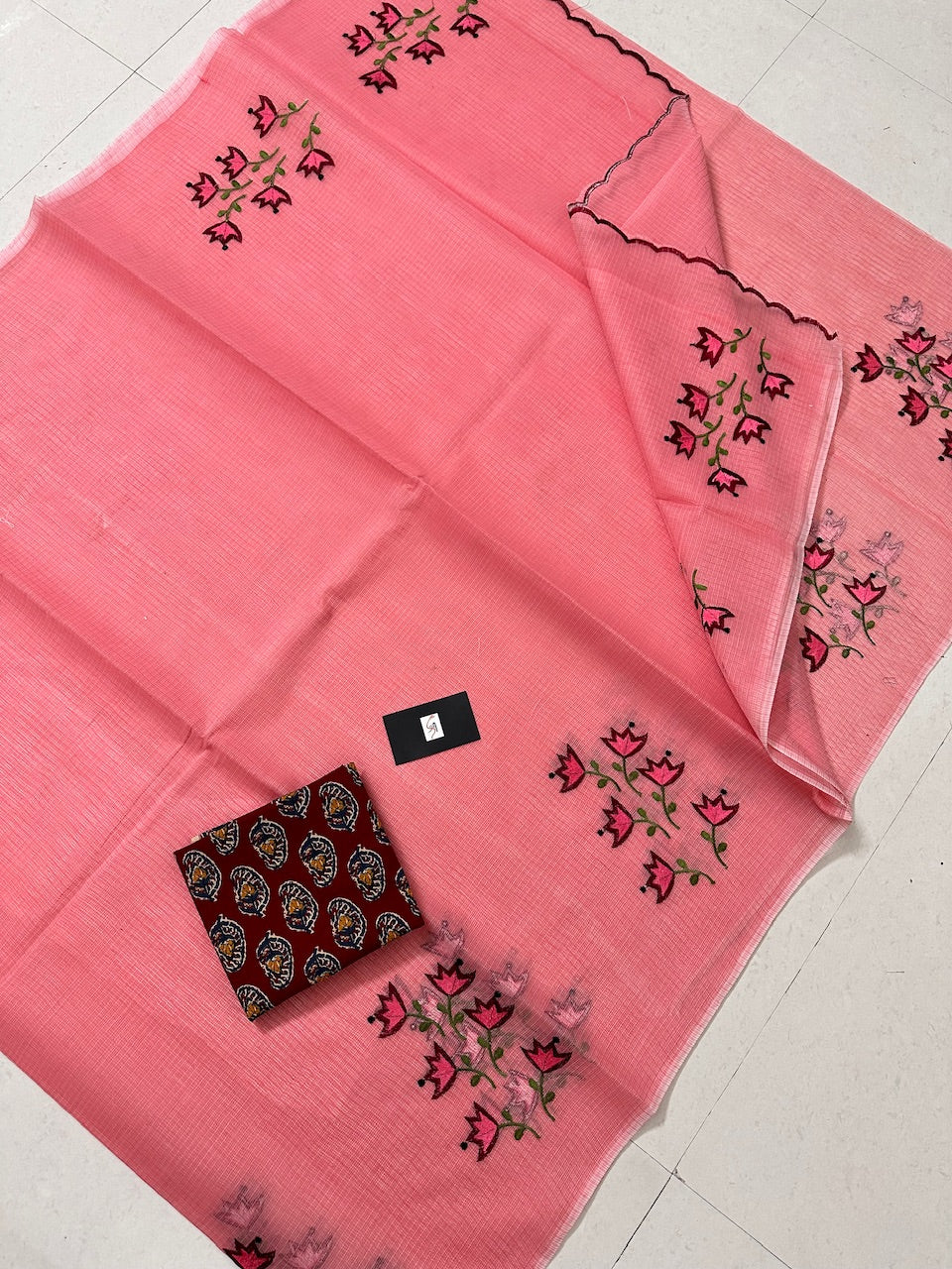 Embroidered Kota Cotton Doria Saree