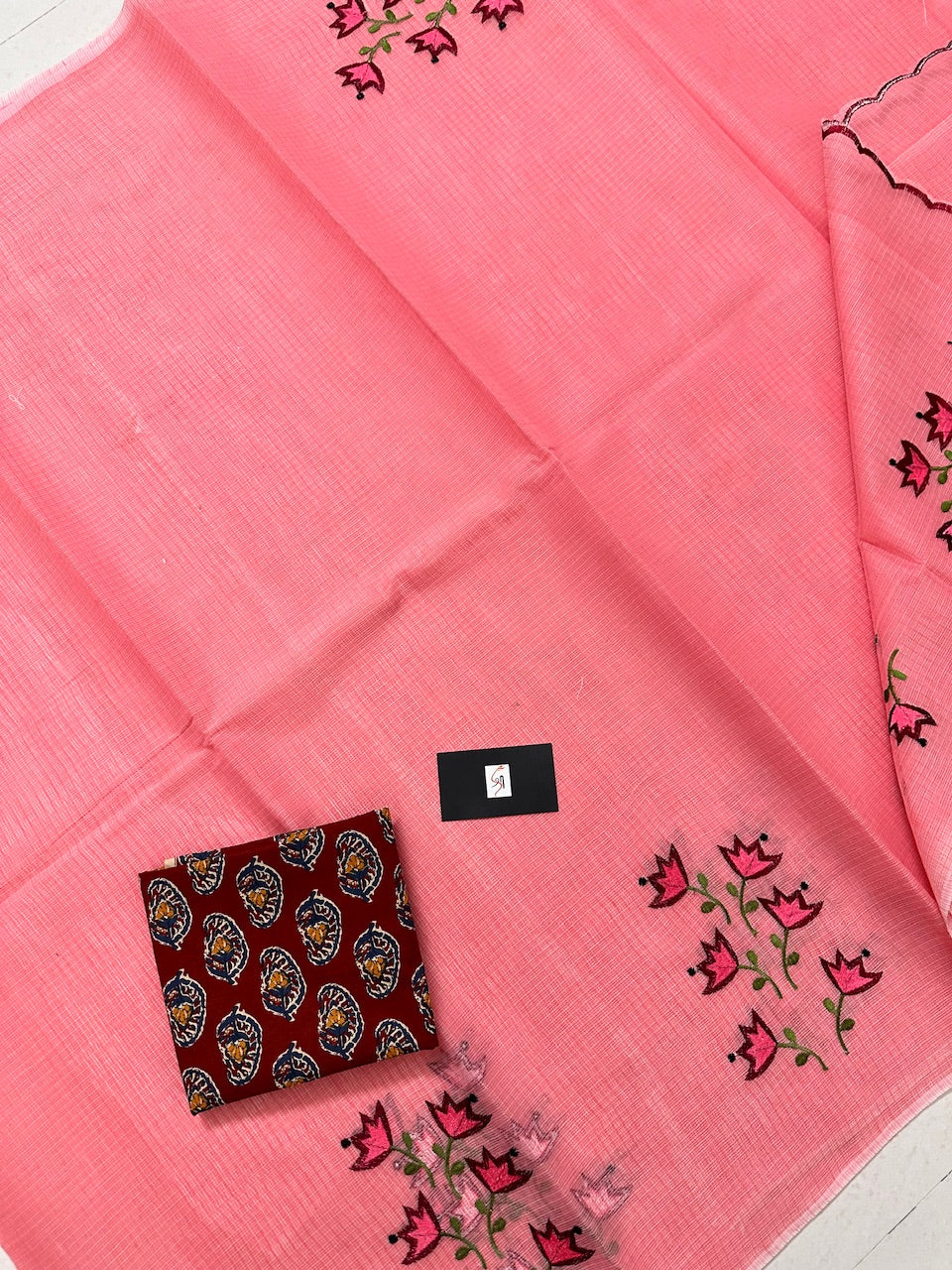 Embroidered Kota Cotton Doria Saree