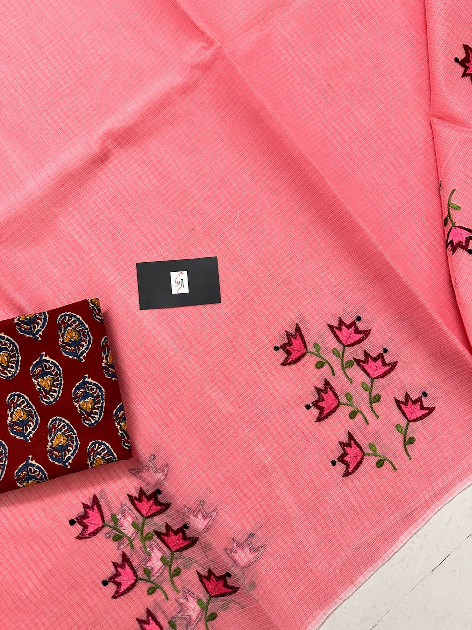 Embroidered Kota Cotton Doria Saree