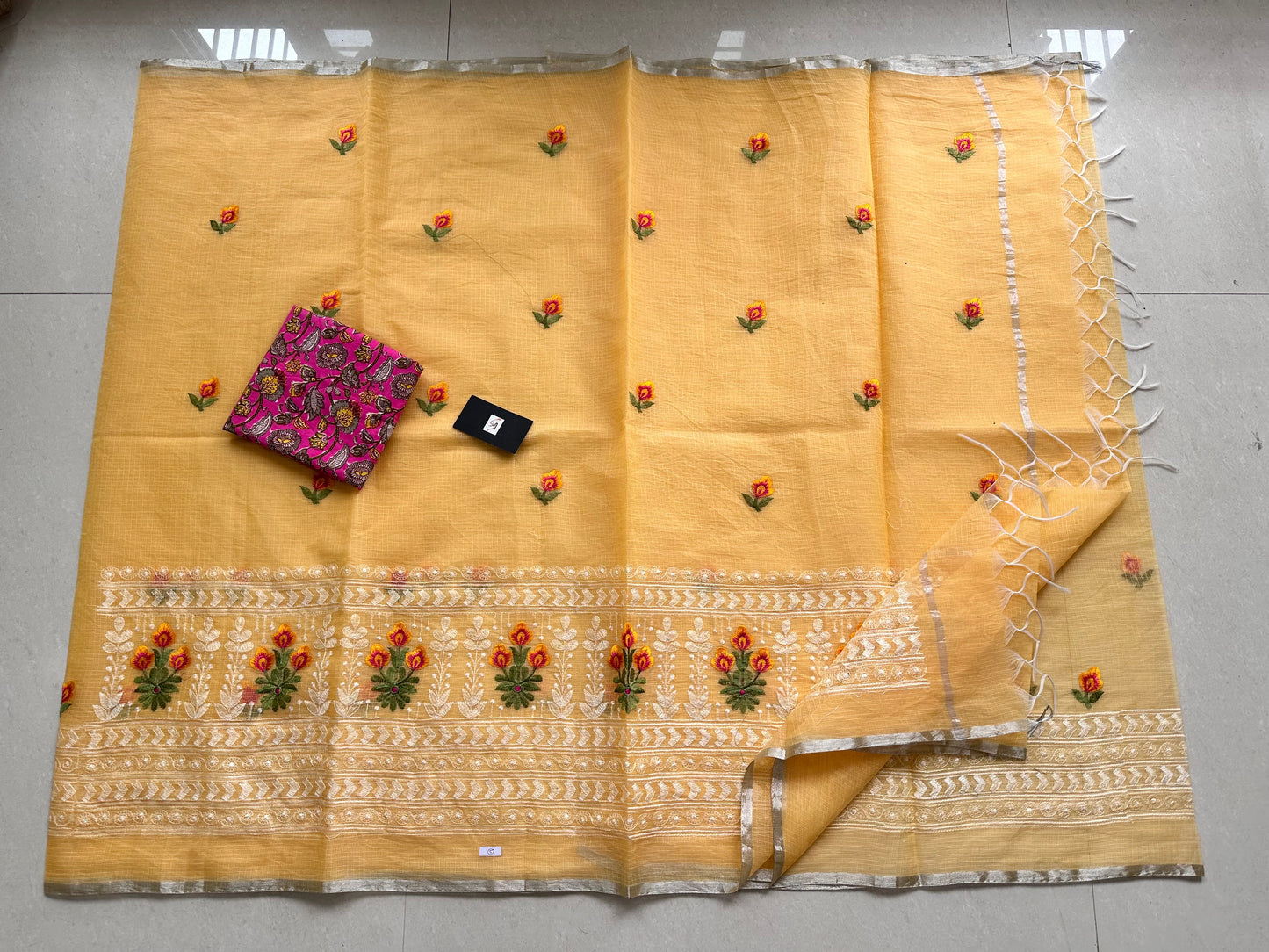 Embroidered Kota Cotton Doria Saree