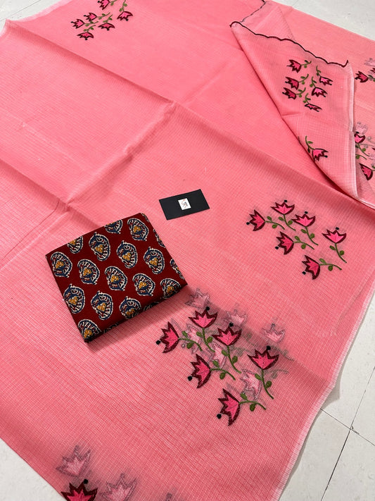 Embroidered Kota Cotton Doria Saree