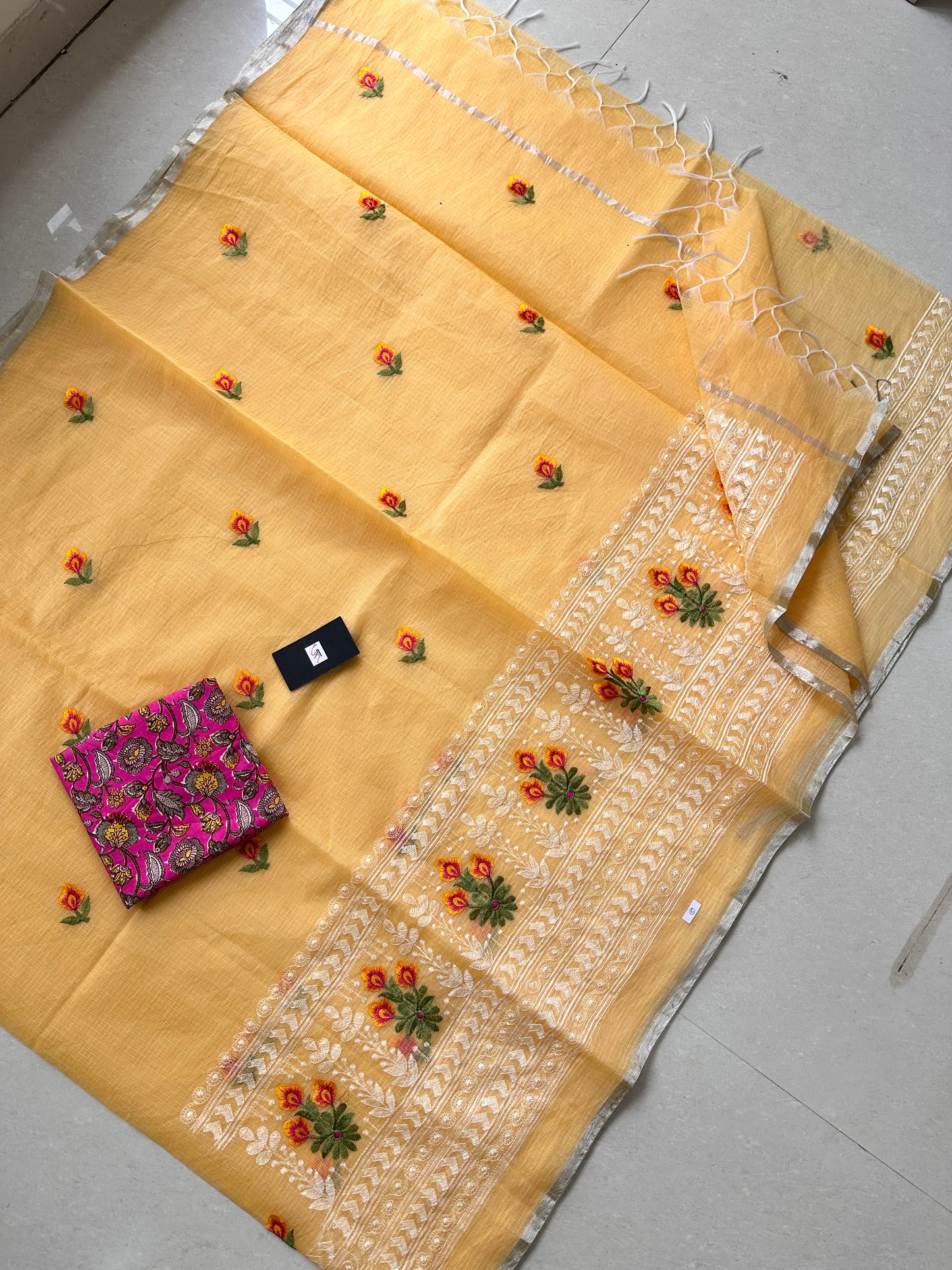 Embroidered Kota Cotton Doria Saree