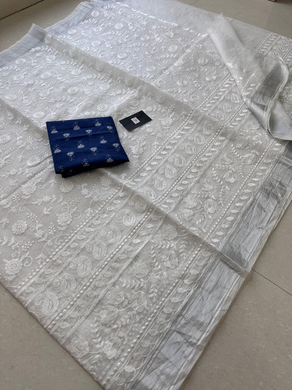 Embroidered Kota Cotton Doria Saree