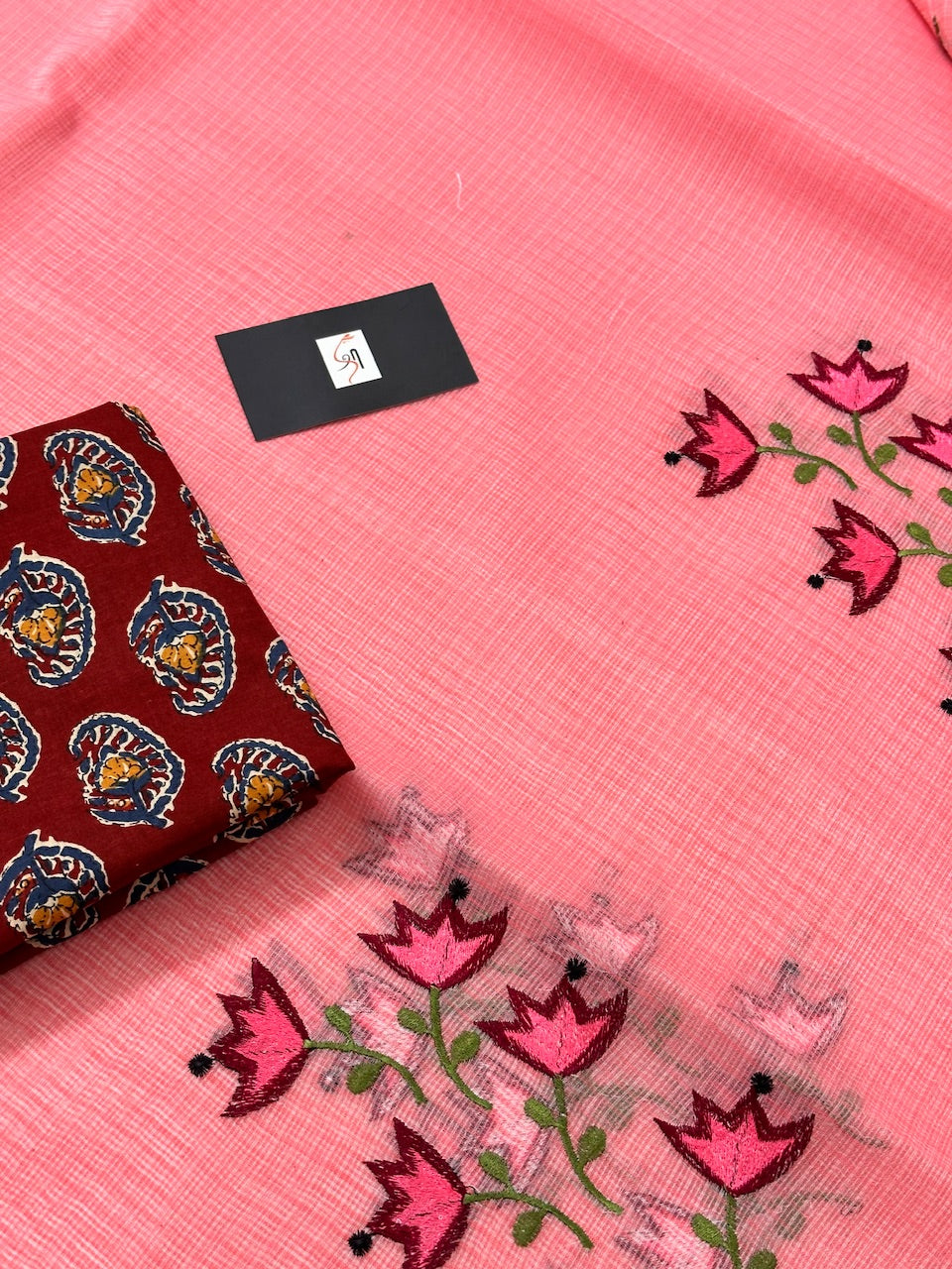 Embroidered Kota Cotton Doria Saree