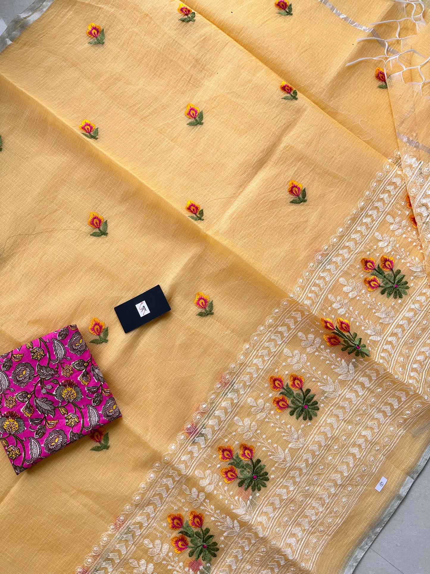 Embroidered Kota Cotton Doria Saree