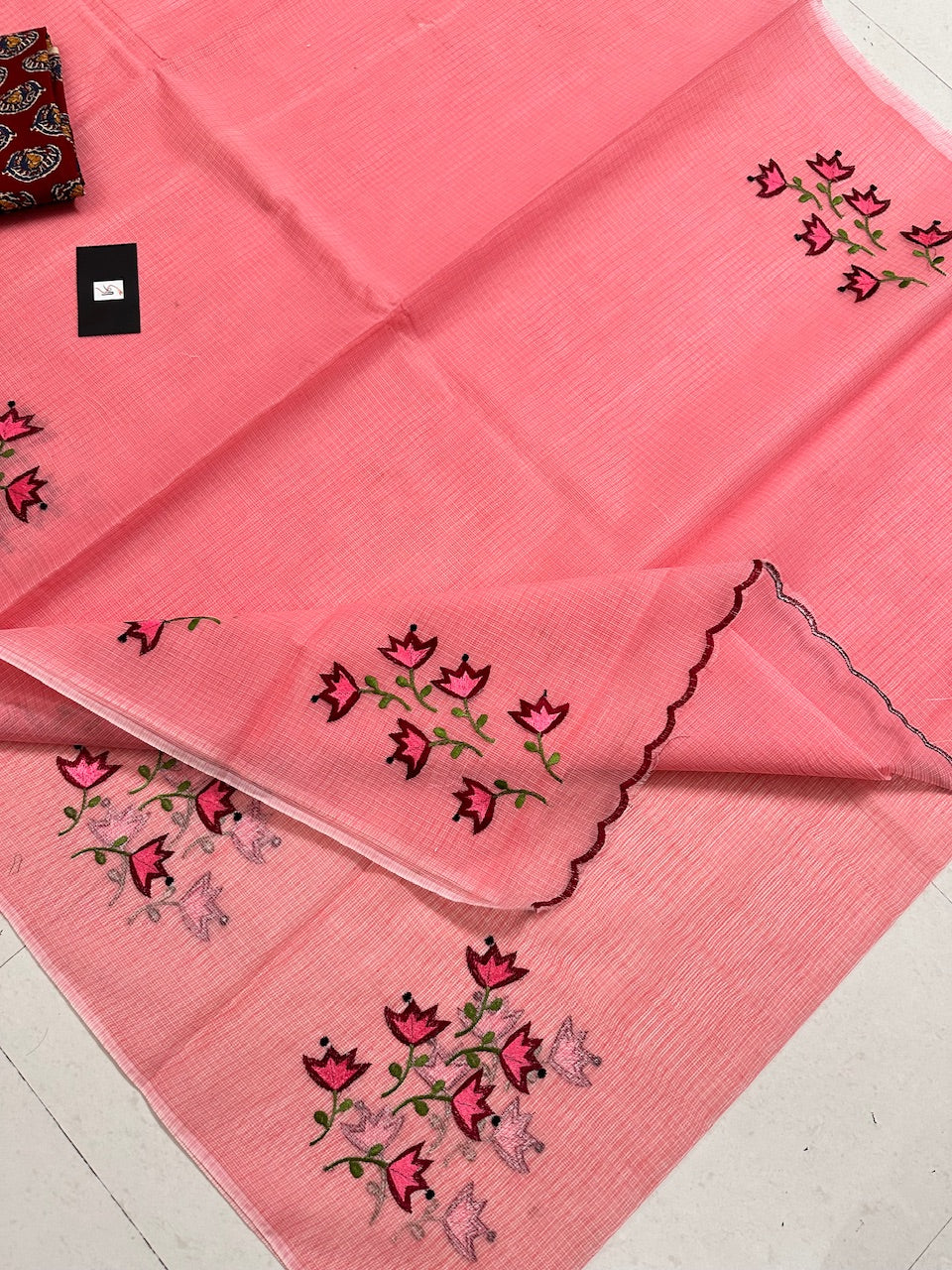 Embroidered Kota Cotton Doria Saree